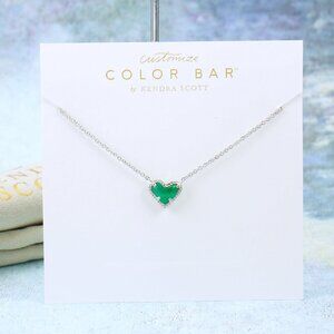 Kendra Scott Ari Heart Cat's Eye Emerald Green necklace Silver Tone May